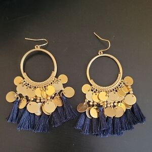 Gold and Navy Tassel Earrings